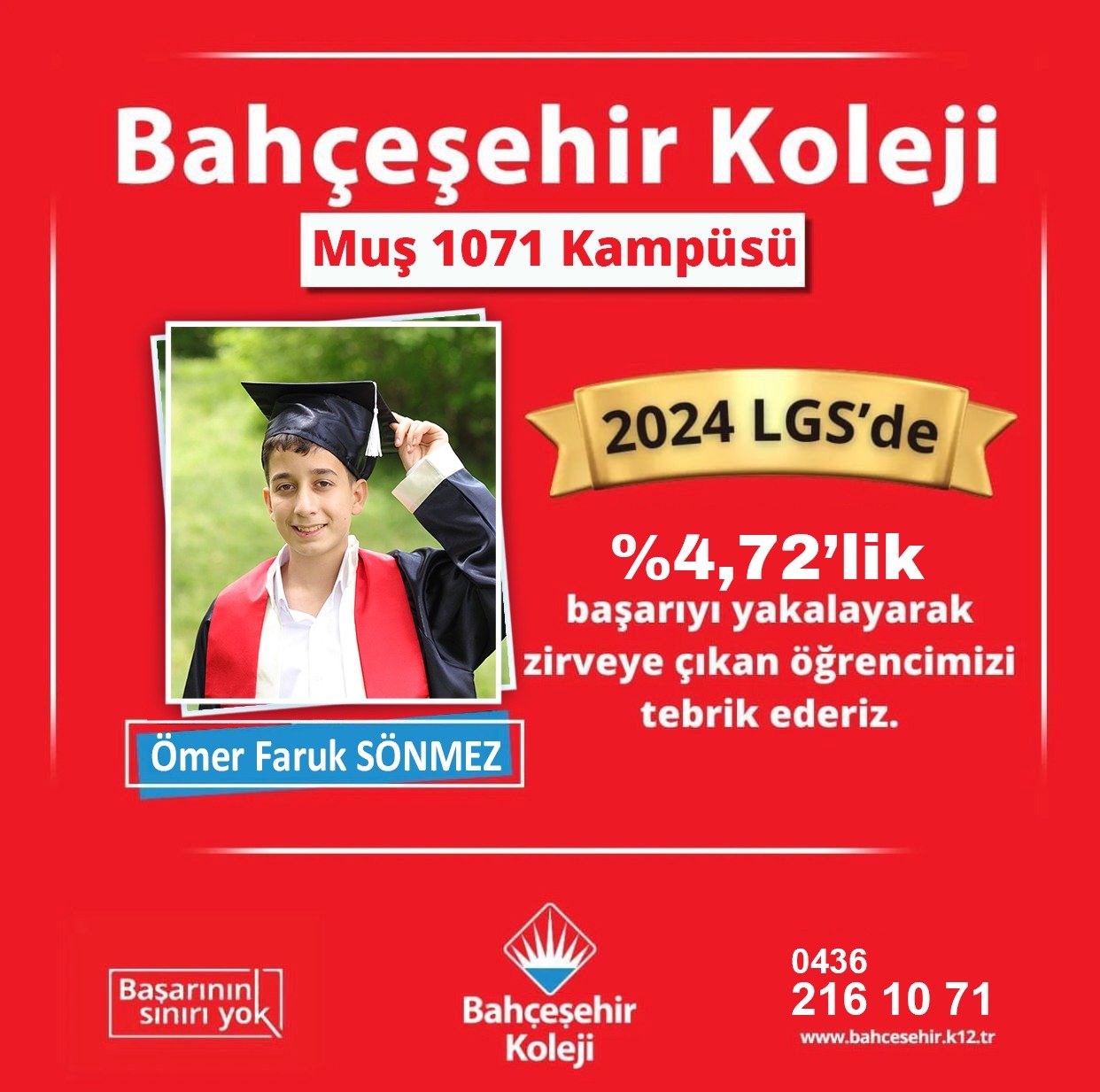 % 4.72' LİK BAŞARIYI YAKALAYARAK ZİRVEYE ÇIKAN ÖĞRENCİMİZİ TEBRİK EDERİZ